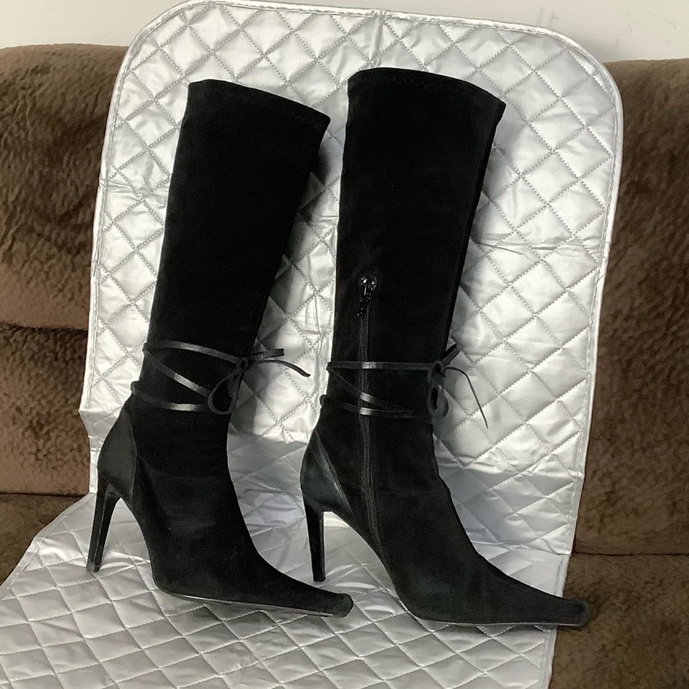 Charles David Black suede Heeled Boots, Size 7.5 - Picture 2 of 14